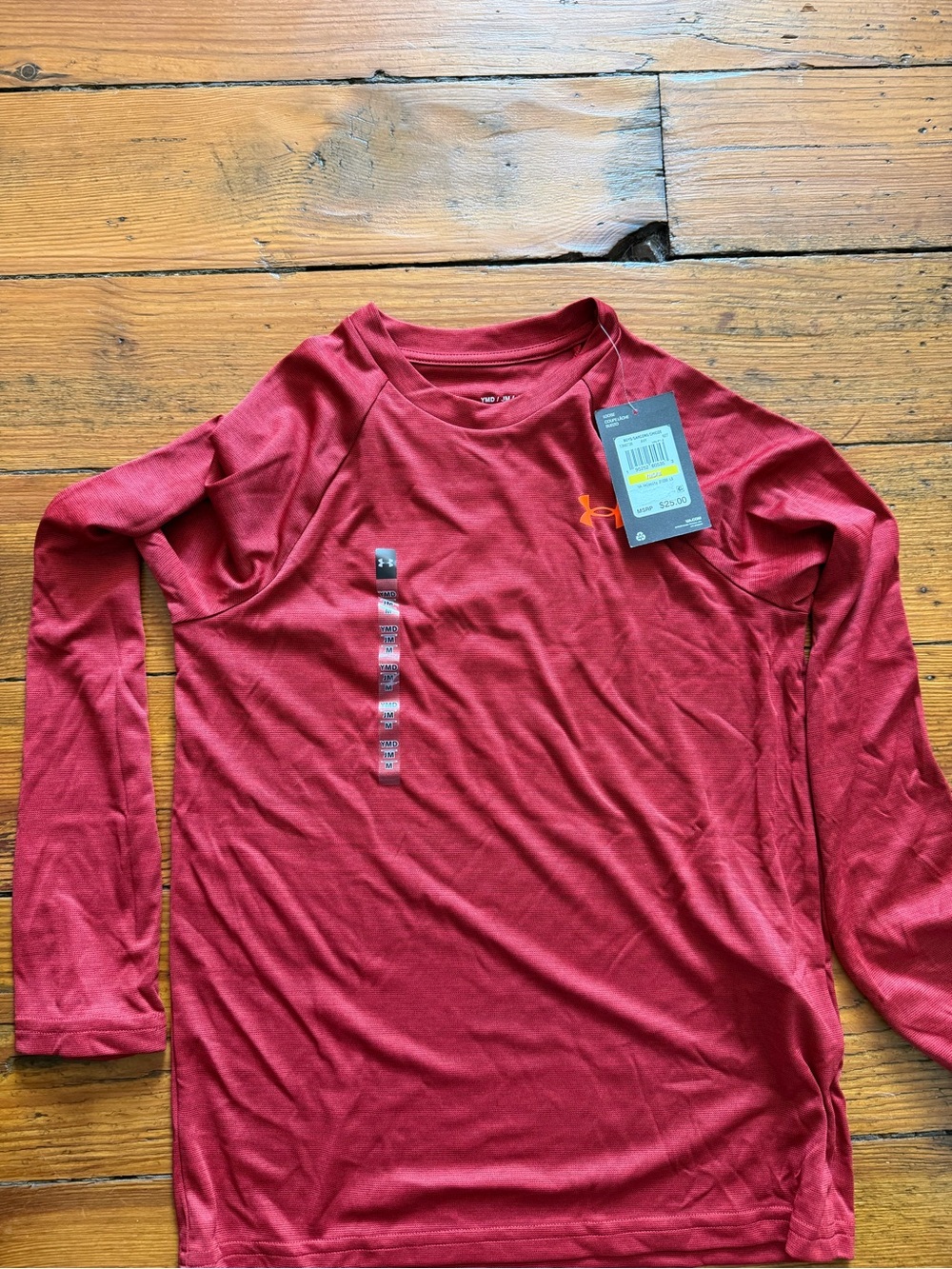 Under Armour Men’s Long Sleeve Tech Shirt - Deep Red with Orange Logo